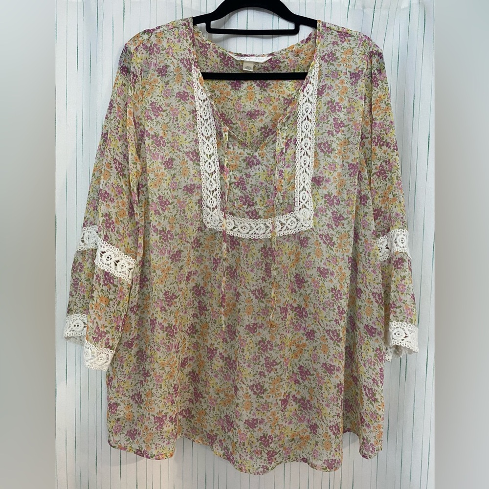 Krazy Kat Multicolor Floral Lace Blouse